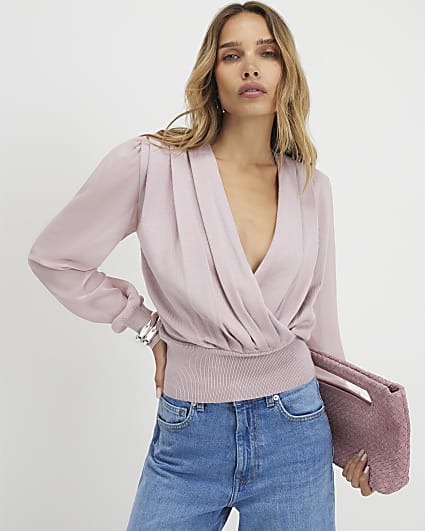 Pink Hybrid Knit Long Sleeve Top
