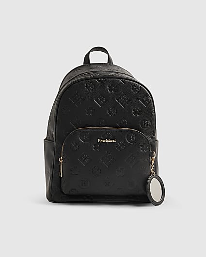 Black Monogram Front Pocket Backpack