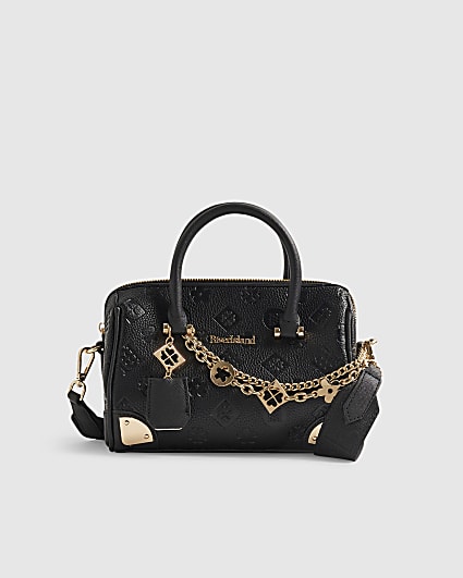 Black Faux Leather RI Monogram Bowler Bag