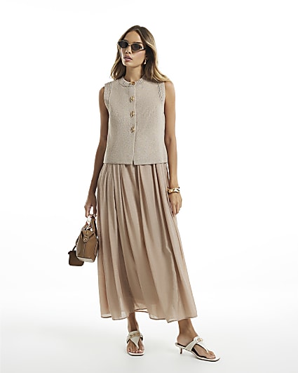 Beige 2 in 1 Knit Jumper Dress
