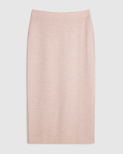 Petite Pink Metallic Midi Skirt