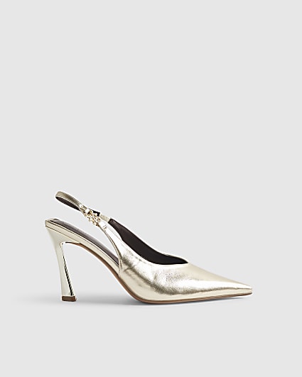 Gold Slingback Logo Court Heels