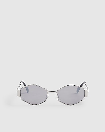 Silver Slim Hexagonal Sunglasses