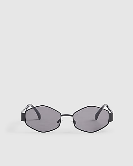 Black Slim Hexagonal Sunglasses