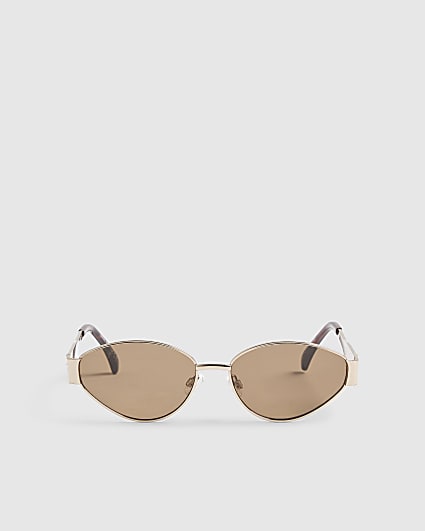 Brown Cat Eye Metal Slim Sunglasses