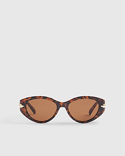 Brown Leopard Cat Eye Slim Sunglasses