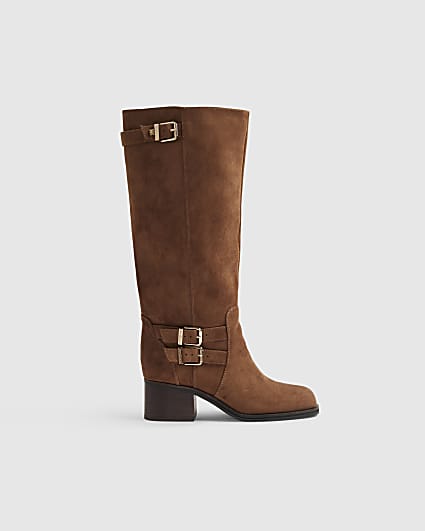 Brown Buckle High Leg Boots