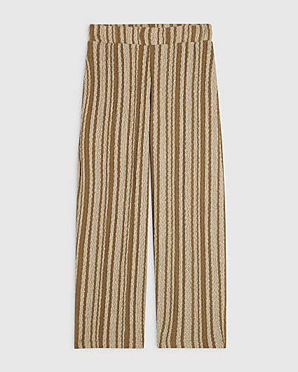 Petite Green Stripe Textured Wide Leg Joggers