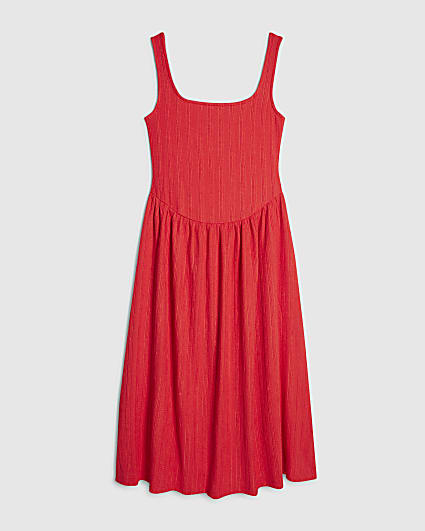 Petite Red Textured Midi Dress
