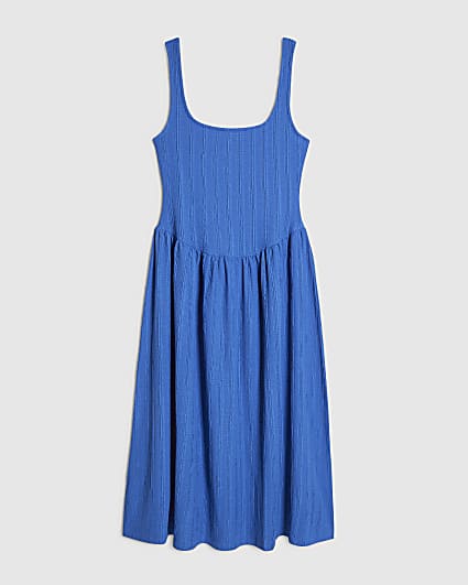 Petite Blue Textured Midi Dress
