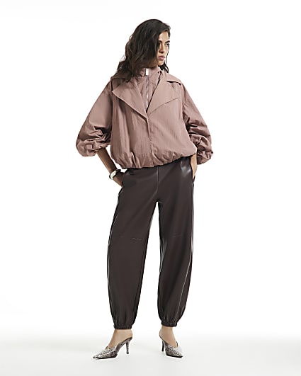 Brown Faux Leather Hareem Trousers