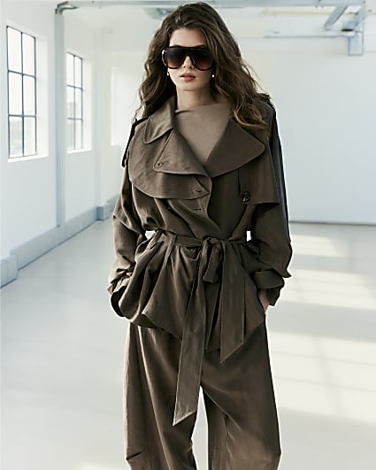 Brown RI Studio Short Drapey Trench Coat