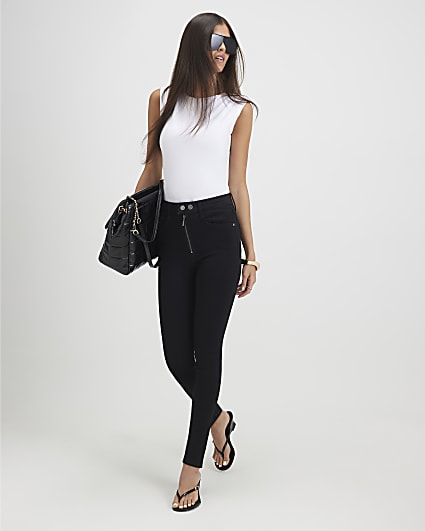 Black Racer Waistband Skinny Jeans