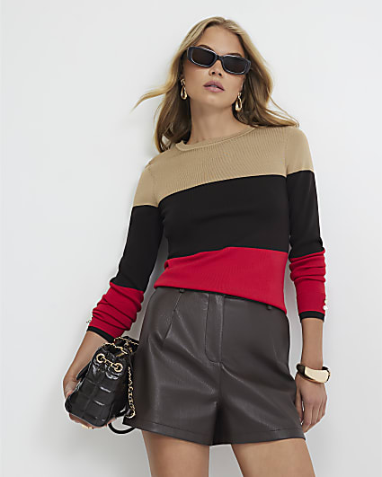 Black Cotton Rib Knit Layered Trim Top