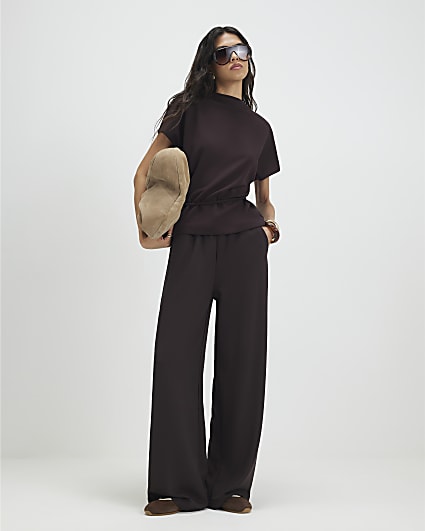 Brown Premium Drawstring Wide Leg Joggers