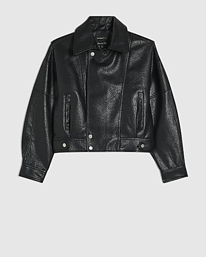 Petite Black Faux Leather Zip Jacket