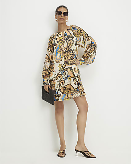 Cream Paisley Metallic Mini Dress
