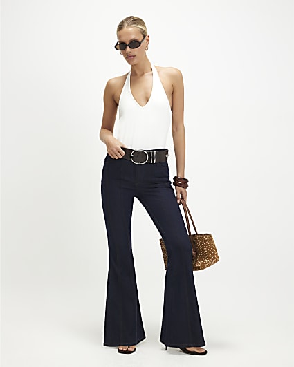 Blue Seam Detail Flare Leg Jeans
