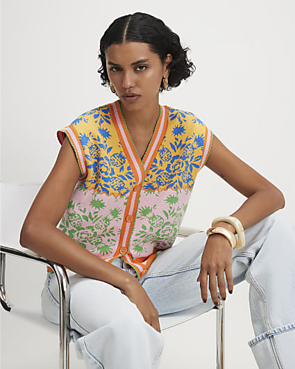 Pink Knitted Floral Waistcoat