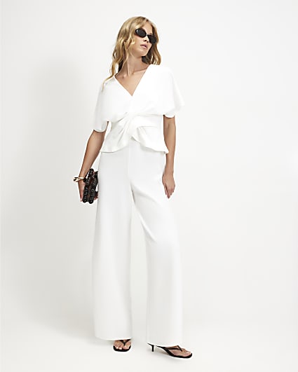 Cream Twist Top Jumpsuit