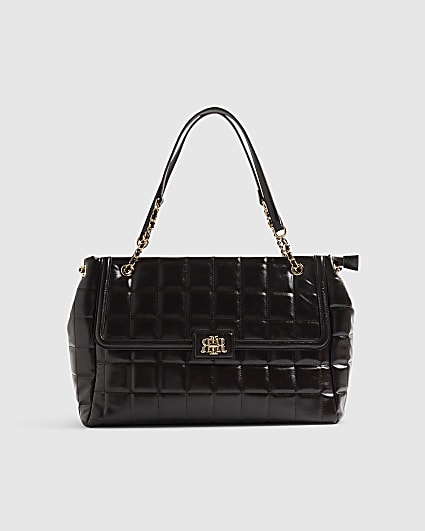 Brown Quilted Large Chain Handle Tote Bag