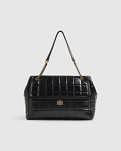 Black RR Quilt Large Chain Handle Tote Bag