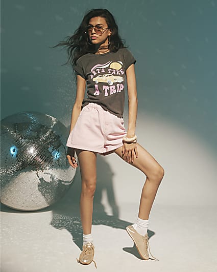 Pink Elasticated Denim Shorts