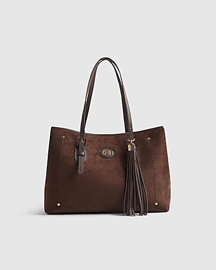 Brown Faux Suede Buckle Shopper Bag