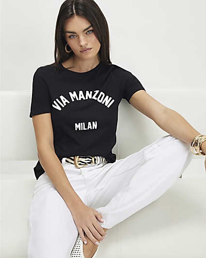 Black Short Sleeve Via Manzoni T-shirt