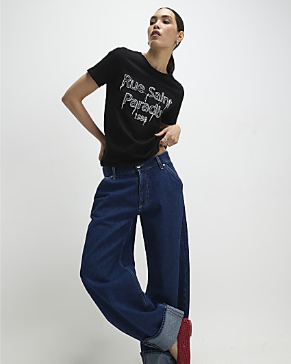 Black Short Sleeve Rue Saint Paradis T-shirt