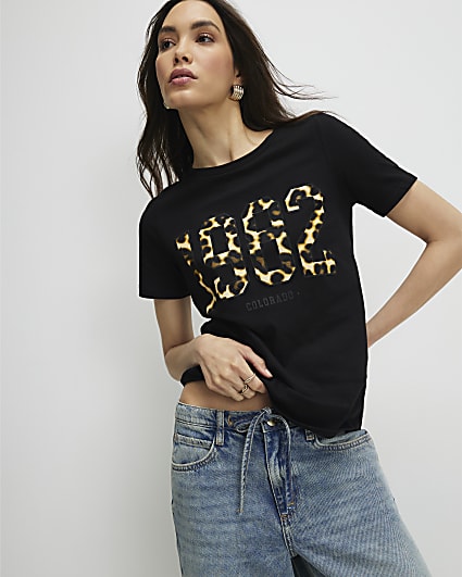 Black 1982 Leopard Print T-Shirt