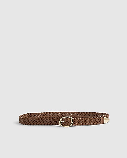Brown Faux Leather Braided Belt