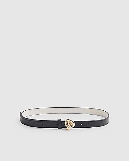 Black Faux Leather Skinny Knot Belt
