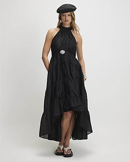 Black Halter Tiered Maxi Dress