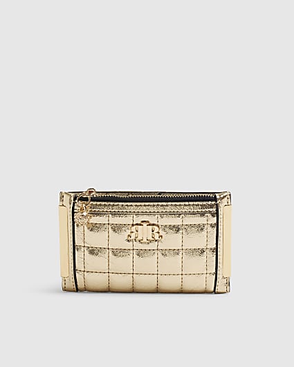 Gold Quilted Mini Cardholder Fold Out Purse