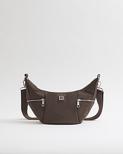 Brown Utility Zipper Crossbody Bag