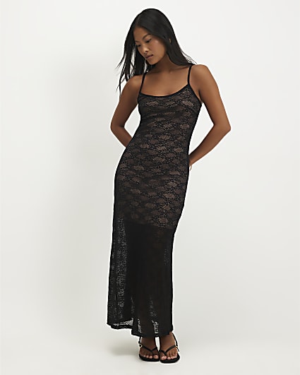 Petite Black Lace Maxi Dress