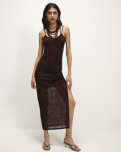 Red Sleeveless Devore Maxi Dress