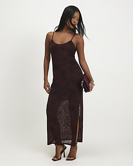 Petite Red Sleeveless Devore Maxi Dress