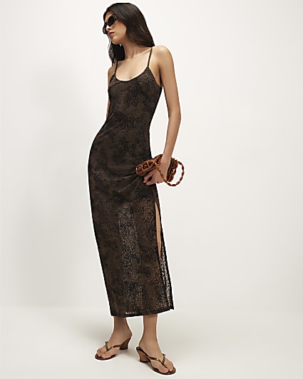 Green Sleeveless Devore Maxi Dress