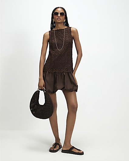 Brown Crochet Hybrid Mini Dress