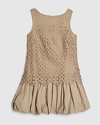 Petite Beige Crochet Hybrid Mini Dress
