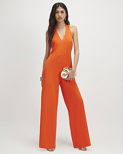 Orange Halter Neck Jumpsuit