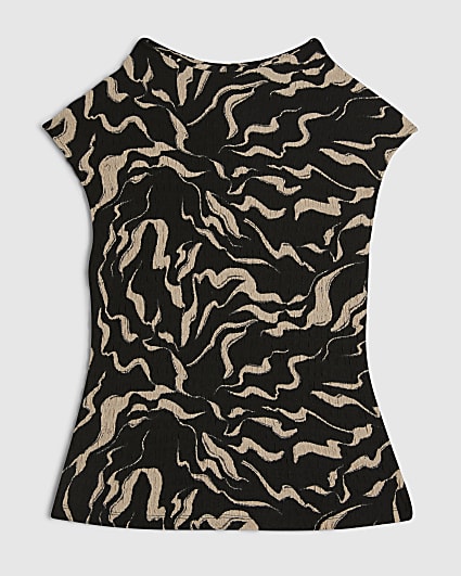 Petite Black Abstract Print Top