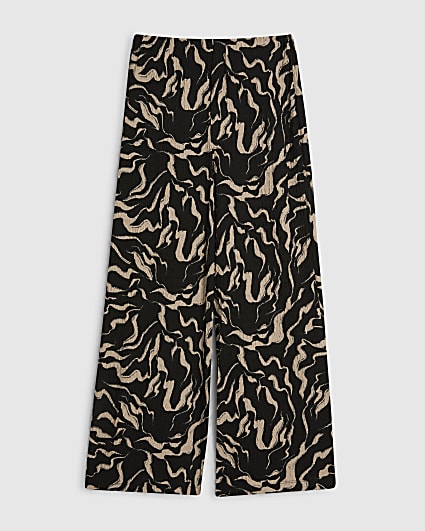 Petite Black Abstract Print Wide Leg Trousers