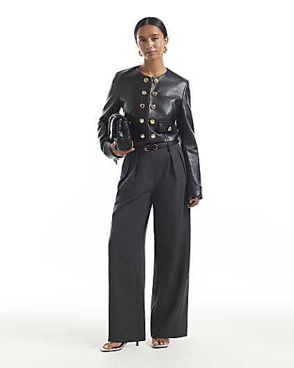 Petite Grey Belted Wide Leg Trousers
