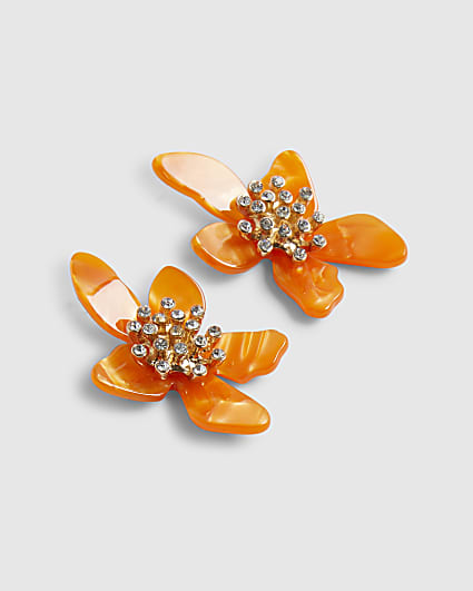Orange Orchid Earrings