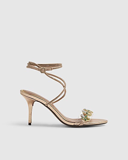 Rose Gold Diamante Lemon Heeled Sandals