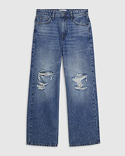 Petite Ripped Relaxed Straight Leg Jeans