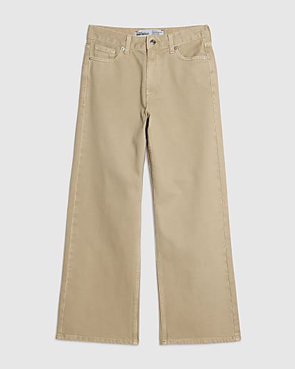 Petite Beige Relaxed Straight Leg Jeans